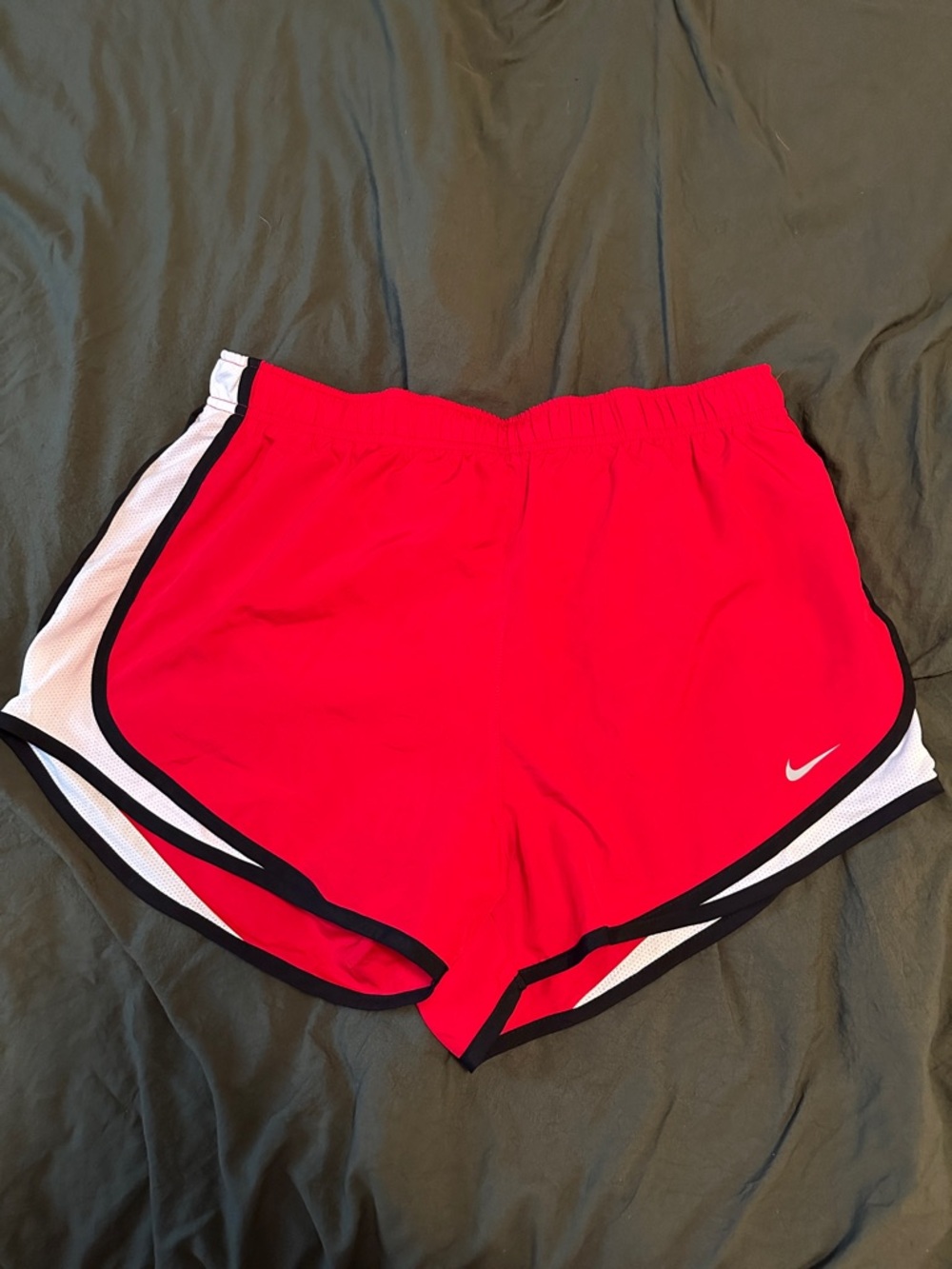 Nike Red Women's Athletic Shorts with White Side Panels